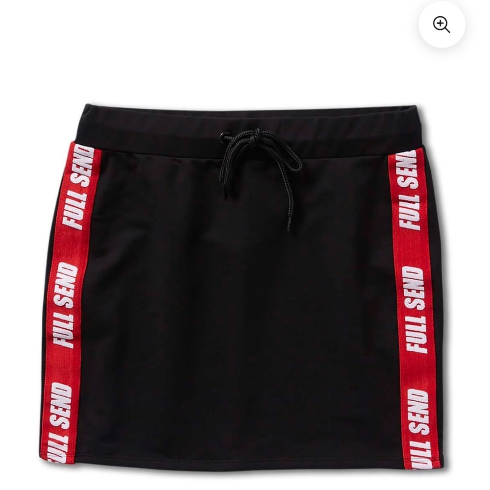 Full Send Skirt | Black Mini with Red Stripe | Drawstring Waist, Comfy